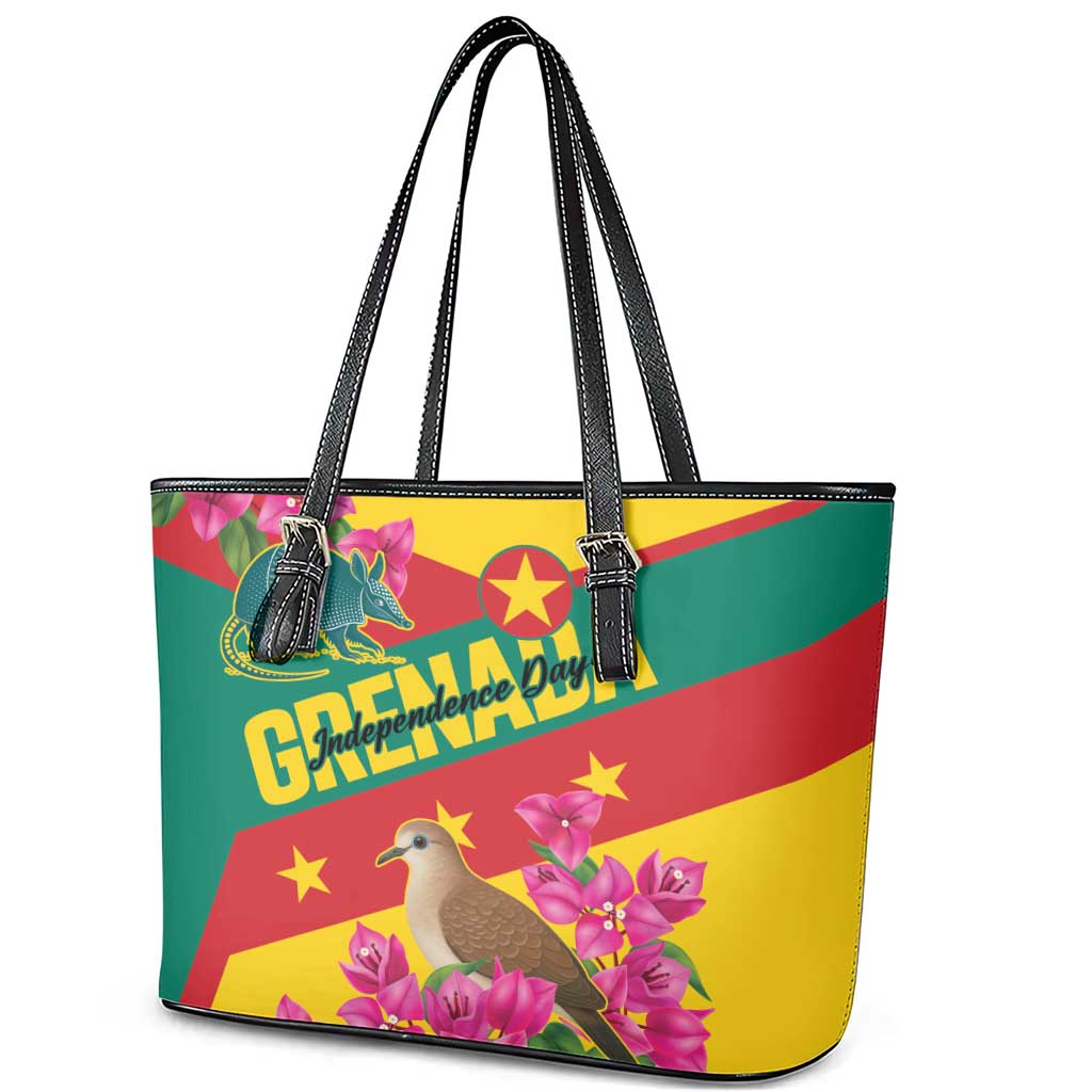 Grenada Independence Day 1974 Leather Tote Bag La Gwinad Dove Armadillo Together - Wonder Print Shop