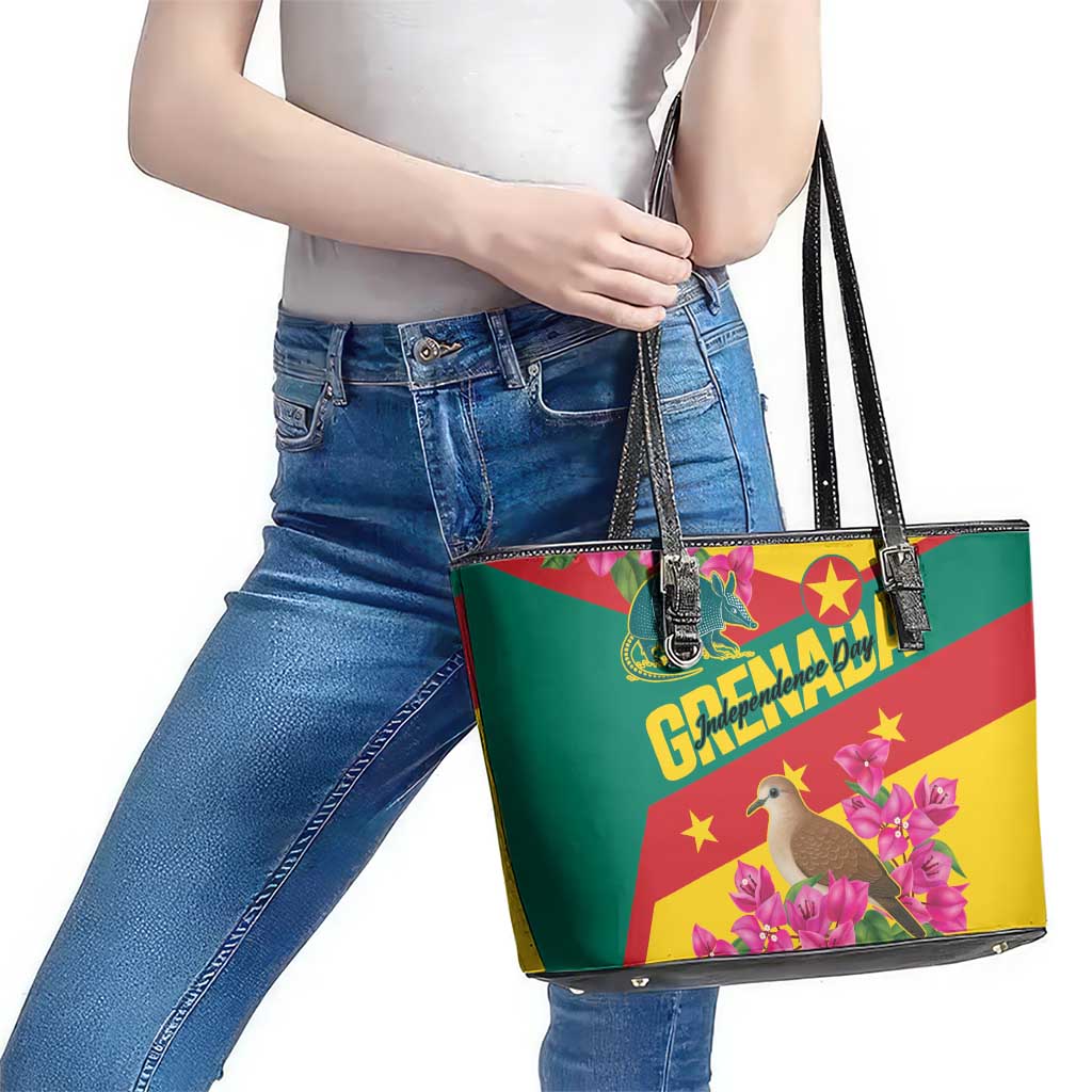 Grenada Independence Day 1974 Leather Tote Bag La Gwinad Dove Armadillo Together - Wonder Print Shop