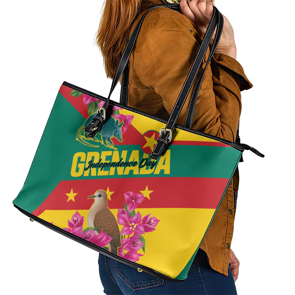 Grenada Independence Day 1974 Leather Tote Bag La Gwinad Dove Armadillo Together - Wonder Print Shop