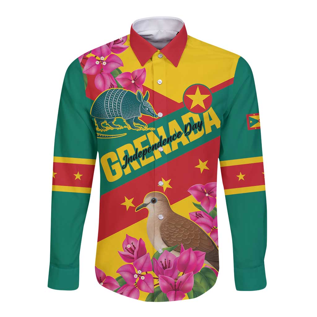 Personalized Grenada Independence Day 1974 Long Sleeve Button Shirt La Gwinad Dove Armadillo Together - Wonder Print Shop