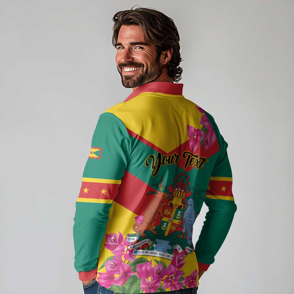 Personalized Grenada Independence Day 1974 Long Sleeve Polo Shirt La Gwinad Dove Armadillo Together - Wonder Print Shop