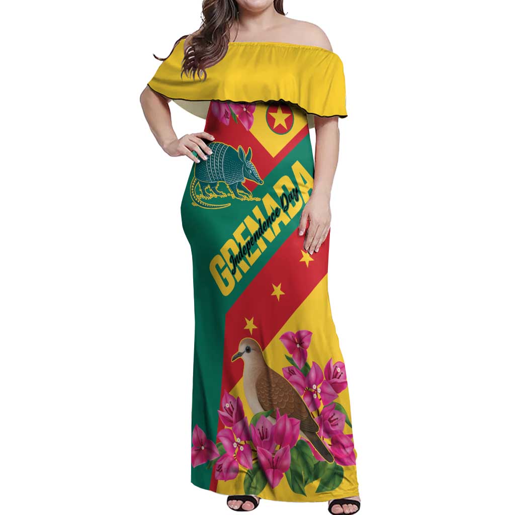 Personalized Grenada Independence Day 1974 Off Shoulder Maxi Dress La Gwinad Dove Armadillo Together - Wonder Print Shop