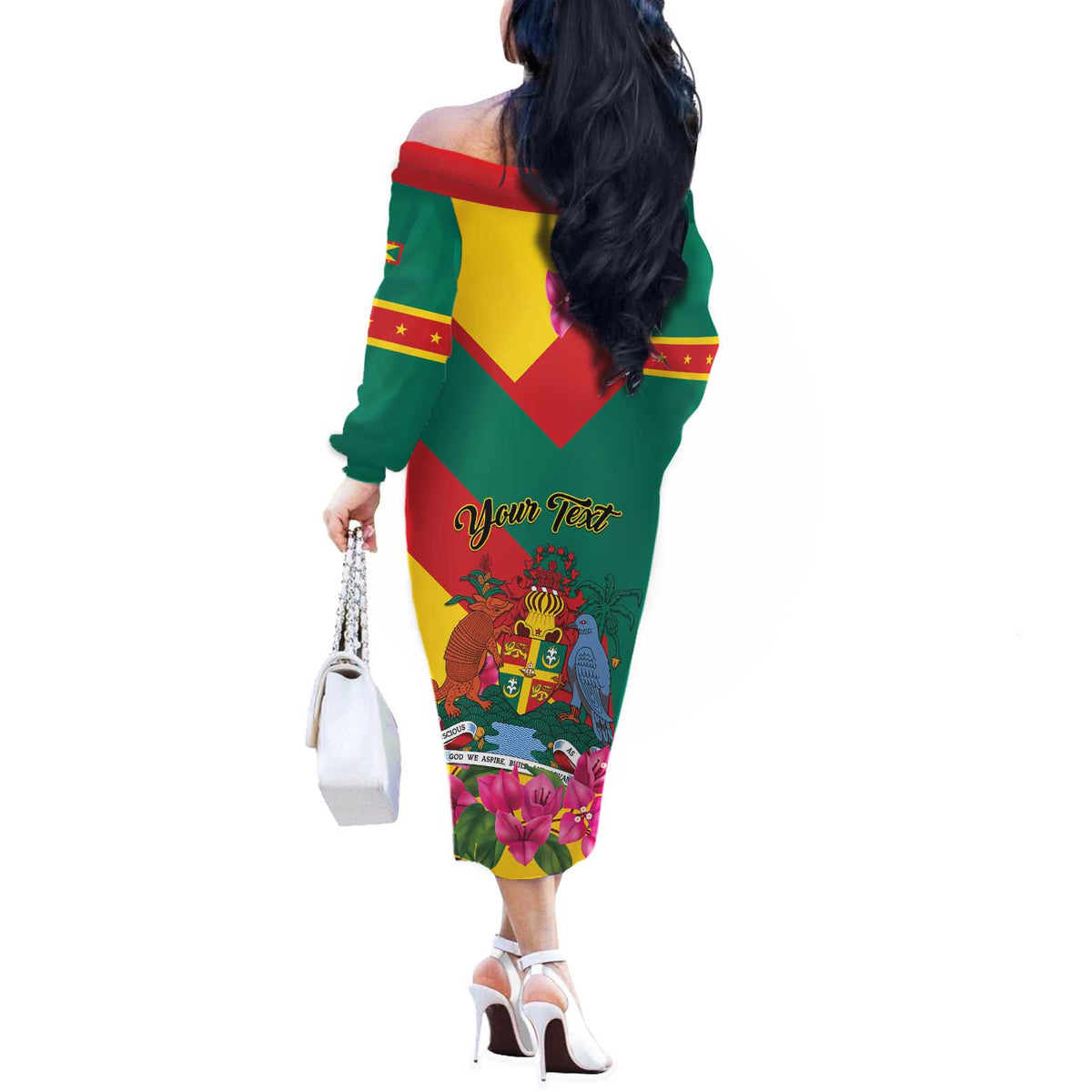 Personalized Grenada Independence Day 1974 Off The Shoulder Long Sleeve Dress La Gwinad Dove Armadillo Together - Wonder Print Shop