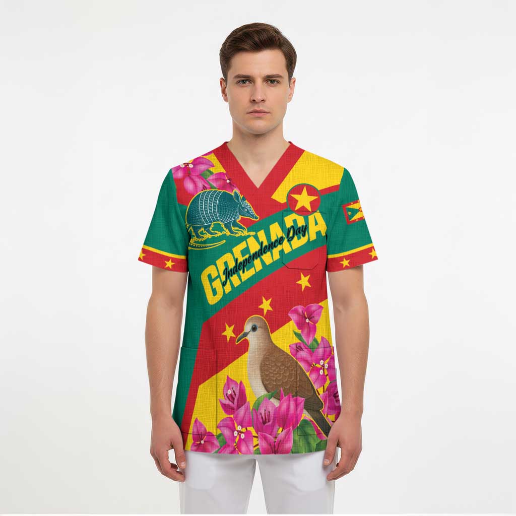 Personalized Grenada Independence Day 1974 Scrub Top La Gwinad Dove Armadillo Together - Wonder Print Shop