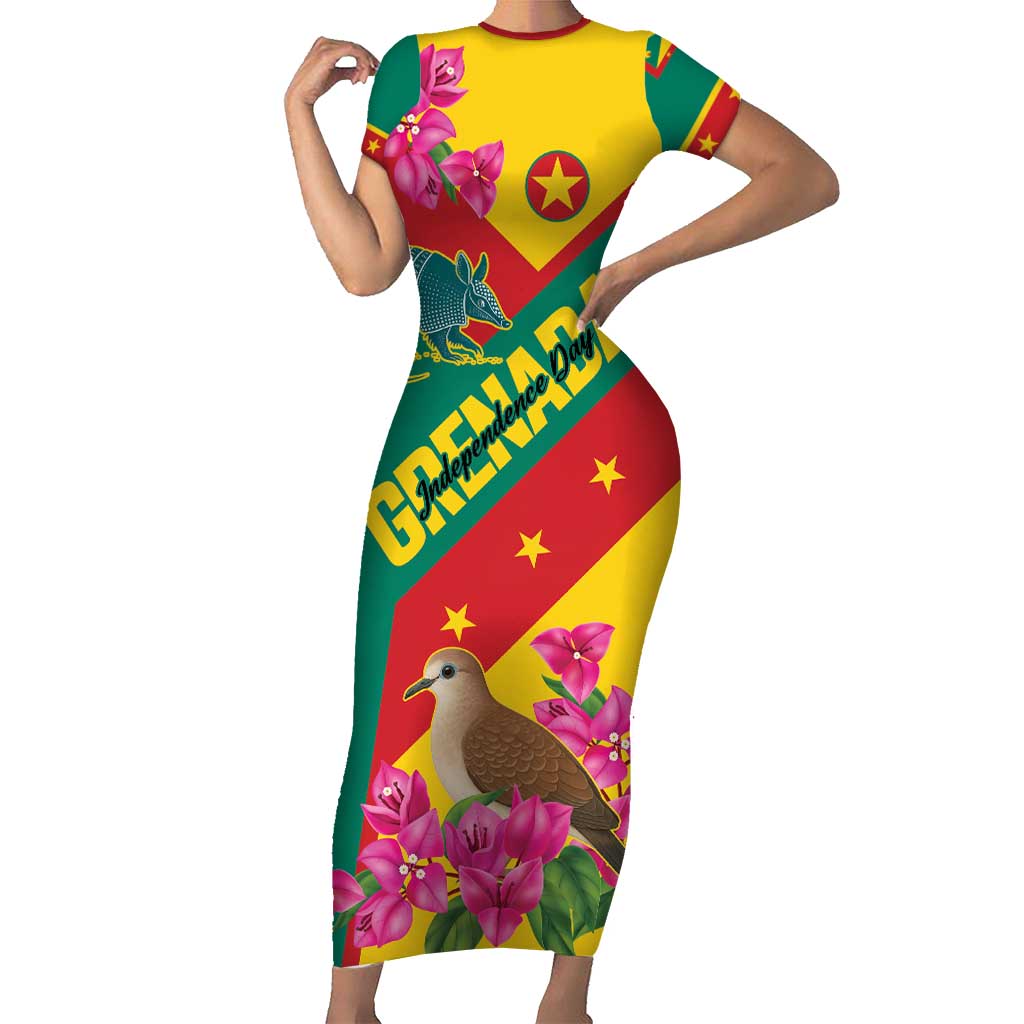 Personalized Grenada Independence Day 1974 Short Sleeve Bodycon Dress La Gwinad Dove Armadillo Together - Wonder Print Shop