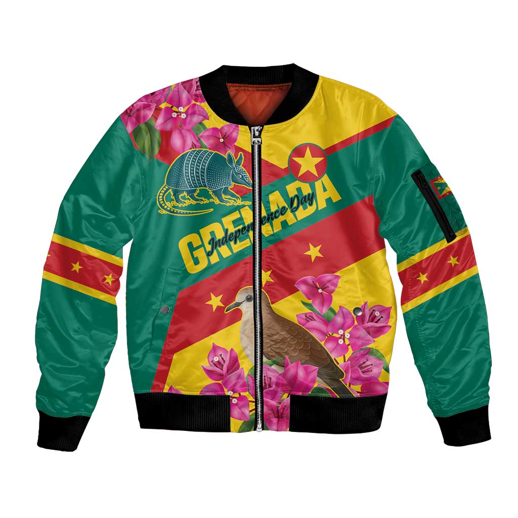 Personalized Grenada Independence Day 1974 Sleeve Zip Bomber Jacket La Gwinad Dove Armadillo Together - Wonder Print Shop