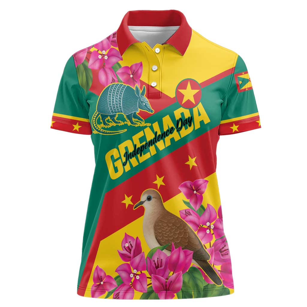 Personalized Grenada Independence Day 1974 Women Polo Shirt La Gwinad Dove Armadillo Together - Wonder Print Shop
