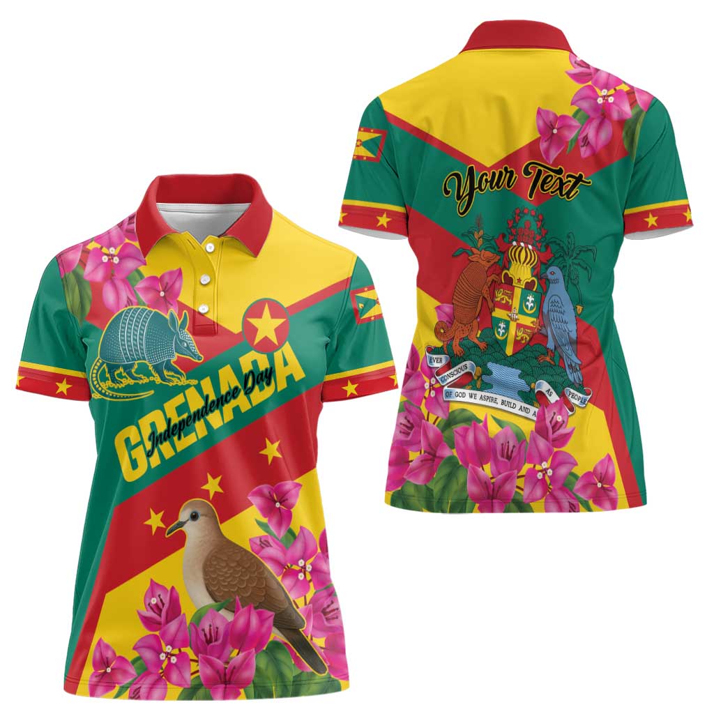 Personalized Grenada Independence Day 1974 Women Polo Shirt La Gwinad Dove Armadillo Together - Wonder Print Shop