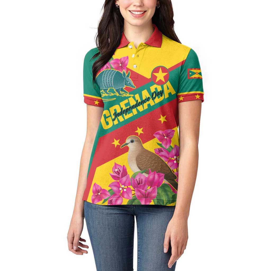 Personalized Grenada Independence Day 1974 Women Polo Shirt La Gwinad Dove Armadillo Together - Wonder Print Shop