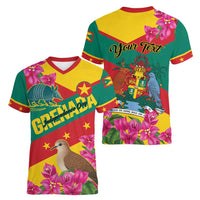 Personalized Grenada Independence Day 1974 Women V-Neck T-Shirt La Gwinad Dove Armadillo Together - Wonder Print Shop