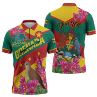 Personalized Grenada Independence Day 1974 Zipper Polo Shirt La Gwinad Dove Armadillo Together - Wonder Print Shop
