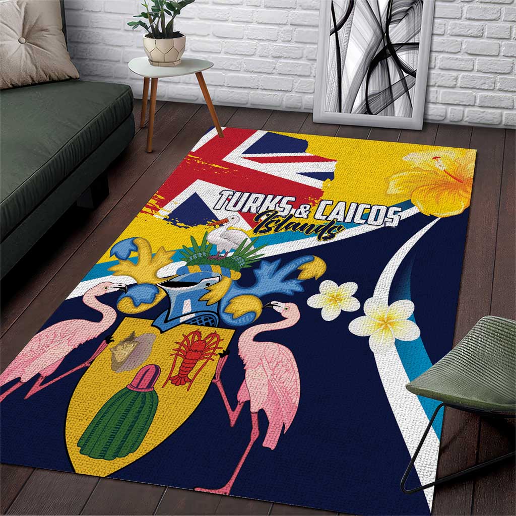 Turks and Caicos Islands Area Rug Coat Of Arms Tropical Flowers