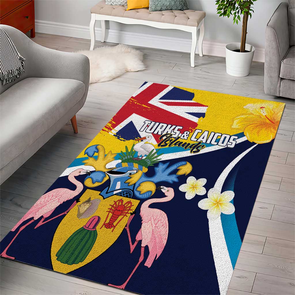 Turks and Caicos Islands Area Rug Coat Of Arms Tropical Flowers