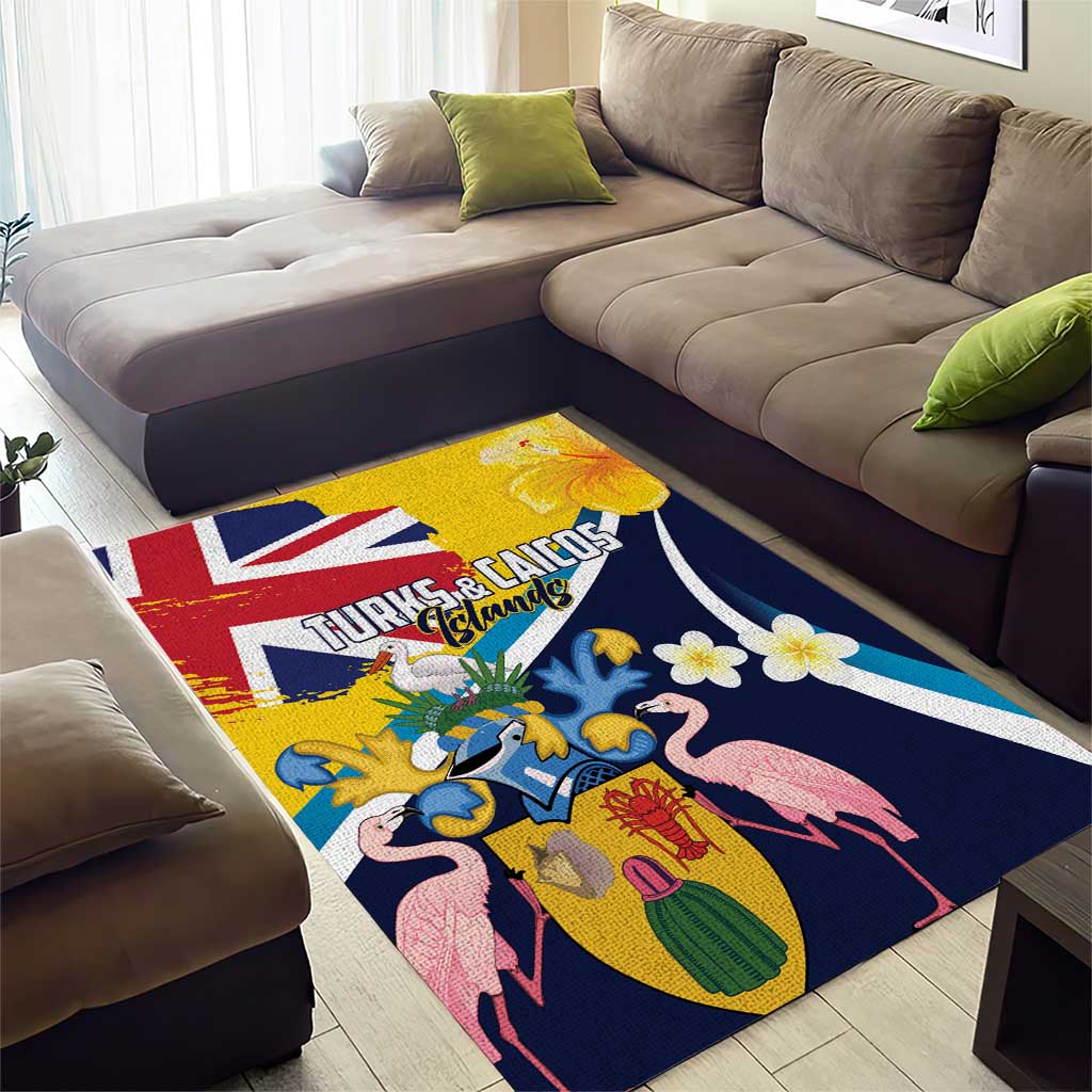 Turks and Caicos Islands Area Rug Coat Of Arms Tropical Flowers