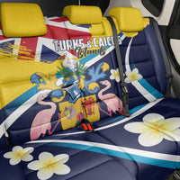 Turks and Caicos Islands Back Car Seat Cover Coat Of Arms Tropical Flowers