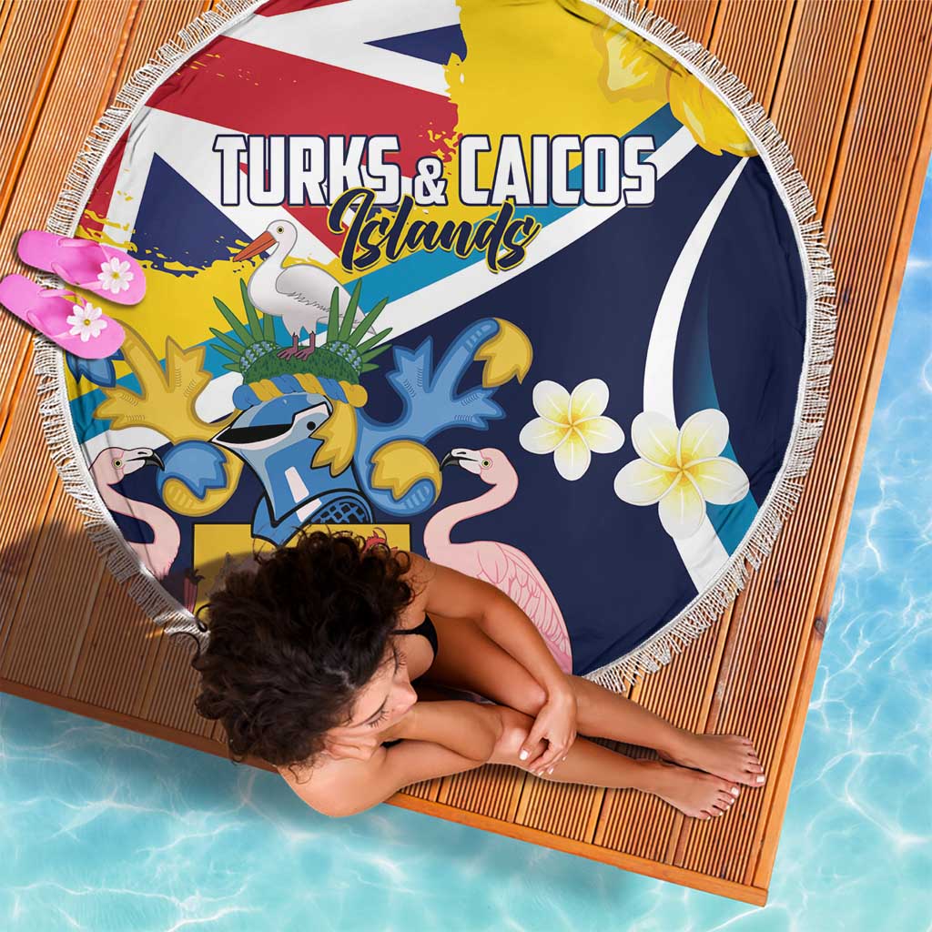 Turks and Caicos Islands Beach Blanket Coat Of Arms Tropical Flowers