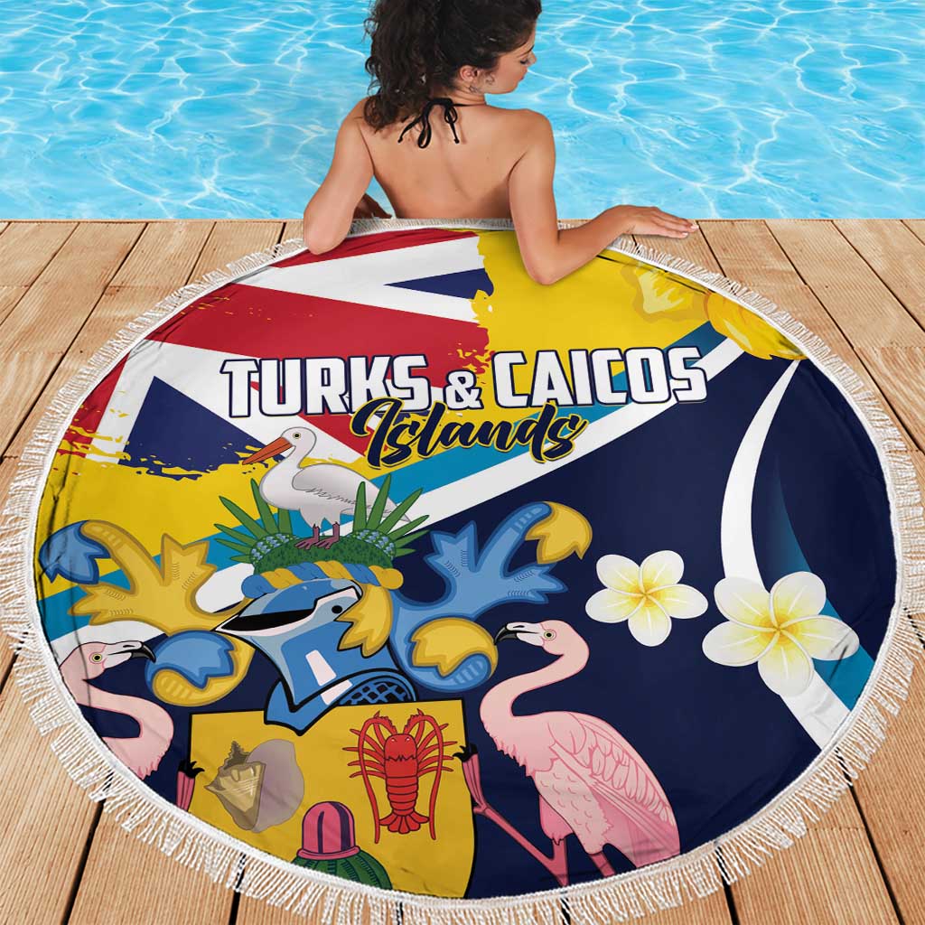 Turks and Caicos Islands Beach Blanket Coat Of Arms Tropical Flowers