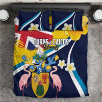 Turks and Caicos Islands Bedding Set Coat Of Arms Tropical Flowers