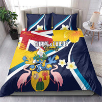 Turks and Caicos Islands Bedding Set Coat Of Arms Tropical Flowers