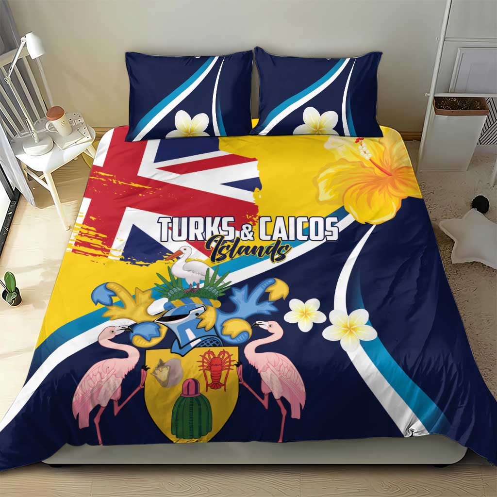 Turks and Caicos Islands Bedding Set Coat Of Arms Tropical Flowers