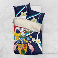 Turks and Caicos Islands Bedding Set Coat Of Arms Tropical Flowers