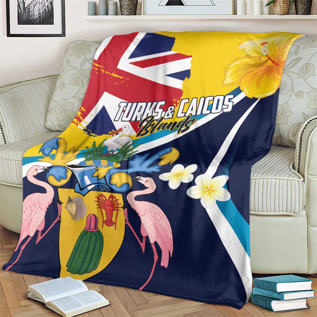 Turks and Caicos Islands Blanket Coat Of Arms Tropical Flowers