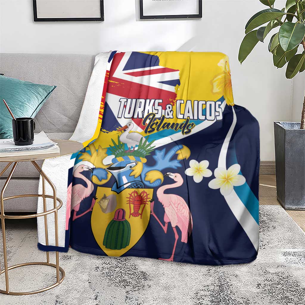 Turks and Caicos Islands Blanket Coat Of Arms Tropical Flowers