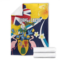 Turks and Caicos Islands Blanket Coat Of Arms Tropical Flowers
