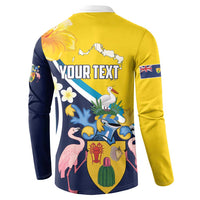 Personalised Turks and Caicos Islands Button Sweatshirt Coat Of Arms Tropical Flowers