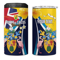 Personalised Turks and Caicos Islands 4 in 1 Can Cooler Tumbler Coat Of Arms Tropical Flowers