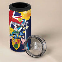 Personalised Turks and Caicos Islands 4 in 1 Can Cooler Tumbler Coat Of Arms Tropical Flowers