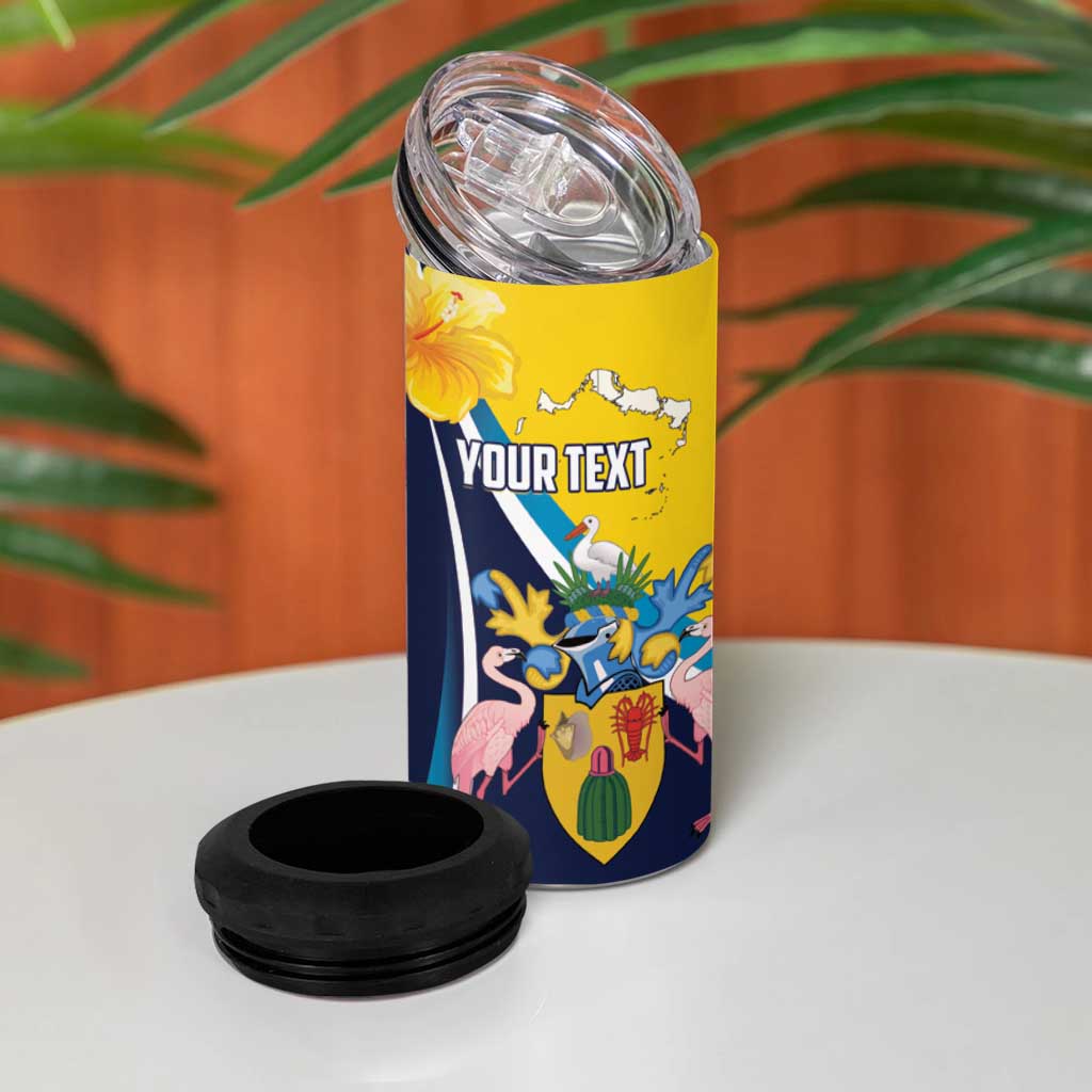 Personalised Turks and Caicos Islands 4 in 1 Can Cooler Tumbler Coat Of Arms Tropical Flowers