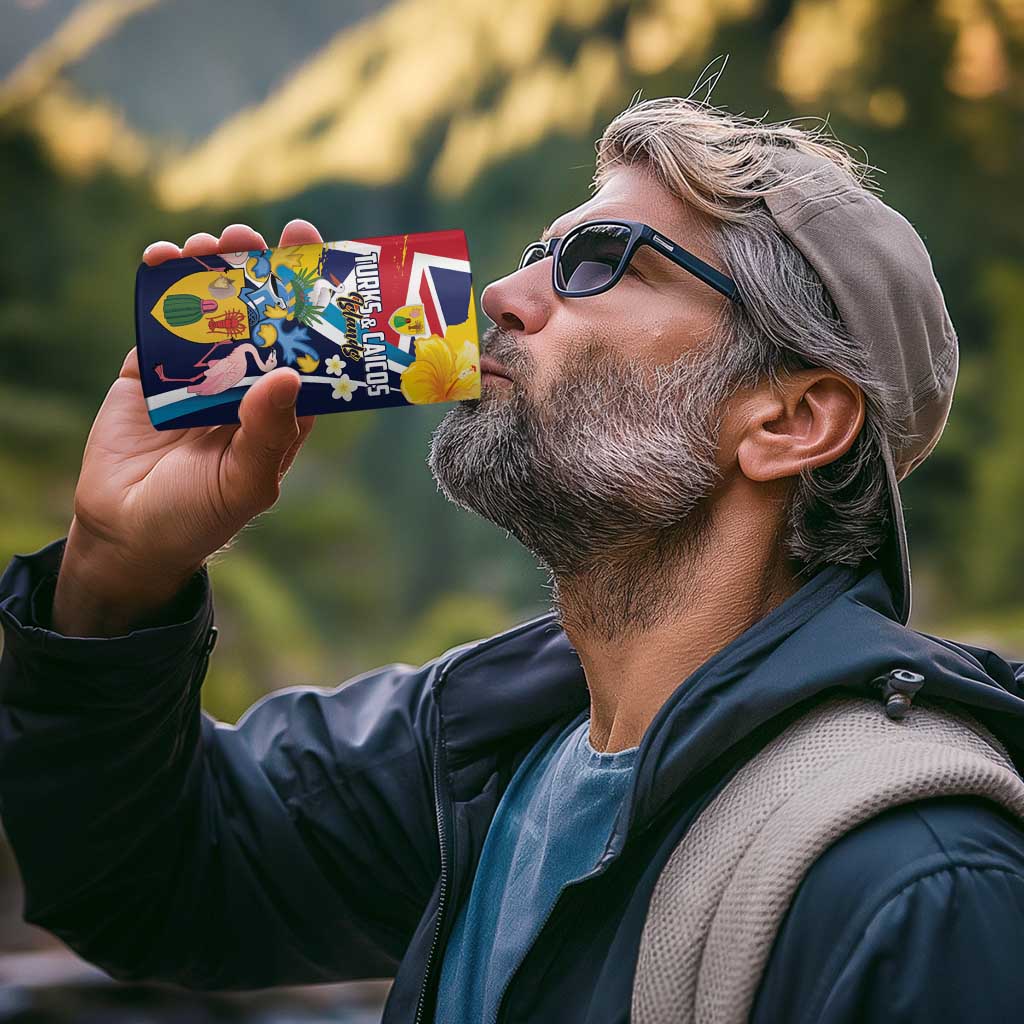 Personalised Turks and Caicos Islands 4 in 1 Can Cooler Tumbler Coat Of Arms Tropical Flowers