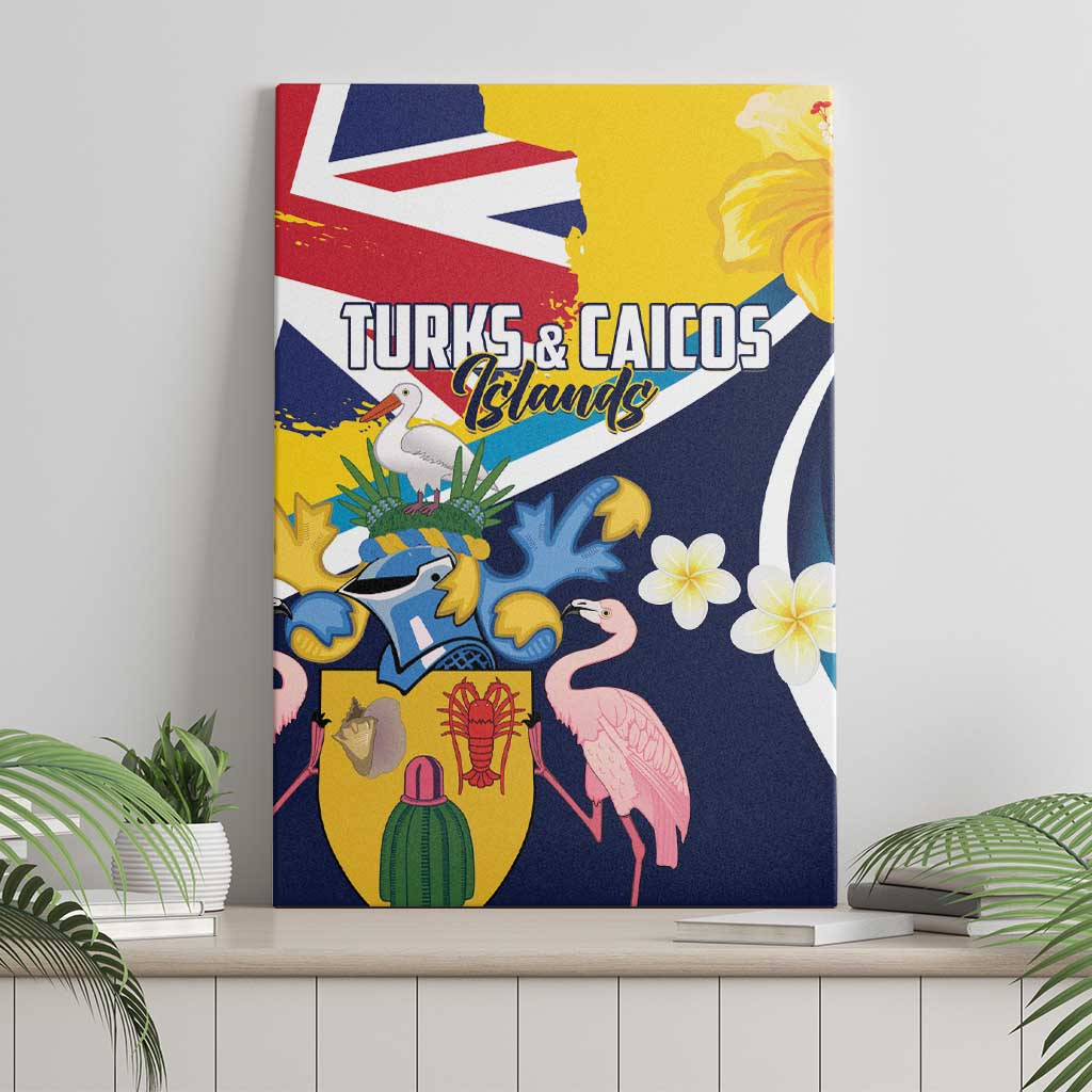 Turks and Caicos Islands Canvas Wall Art Coat Of Arms Tropical Flowers