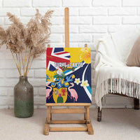 Turks and Caicos Islands Canvas Wall Art Coat Of Arms Tropical Flowers