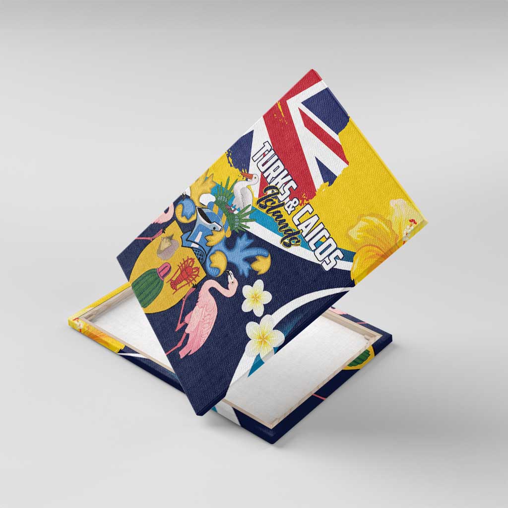 Turks and Caicos Islands Canvas Wall Art Coat Of Arms Tropical Flowers