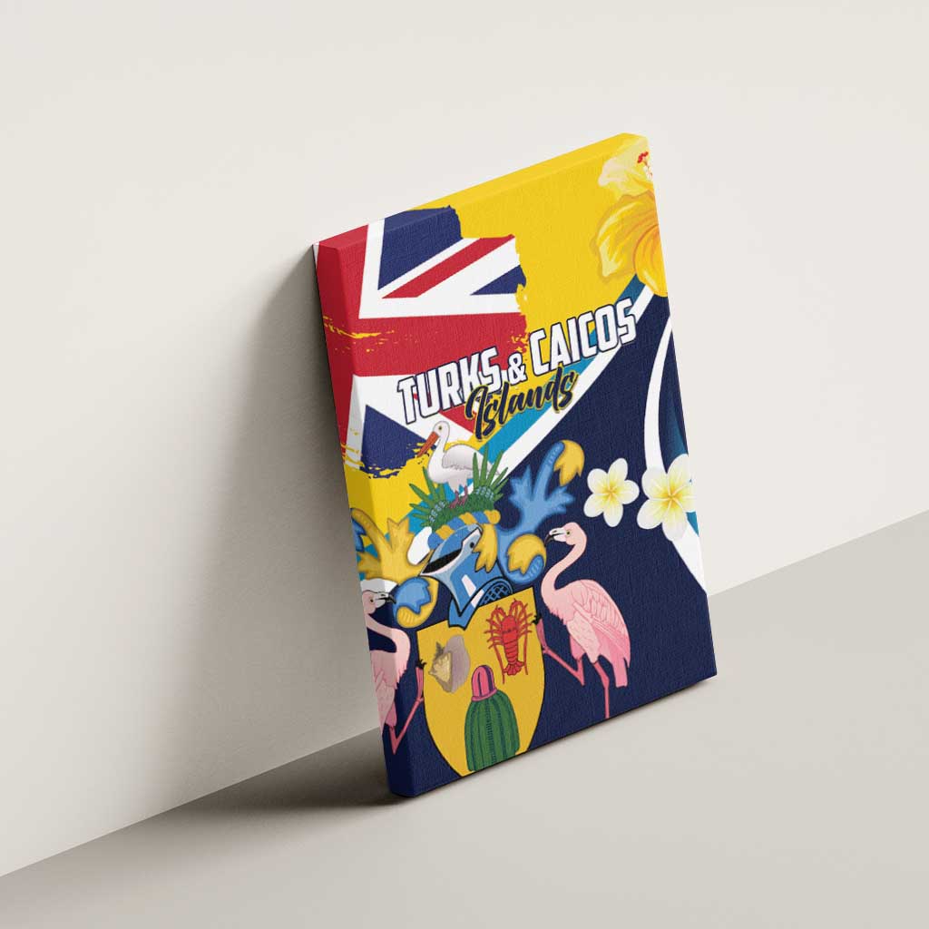 Turks and Caicos Islands Canvas Wall Art Coat Of Arms Tropical Flowers