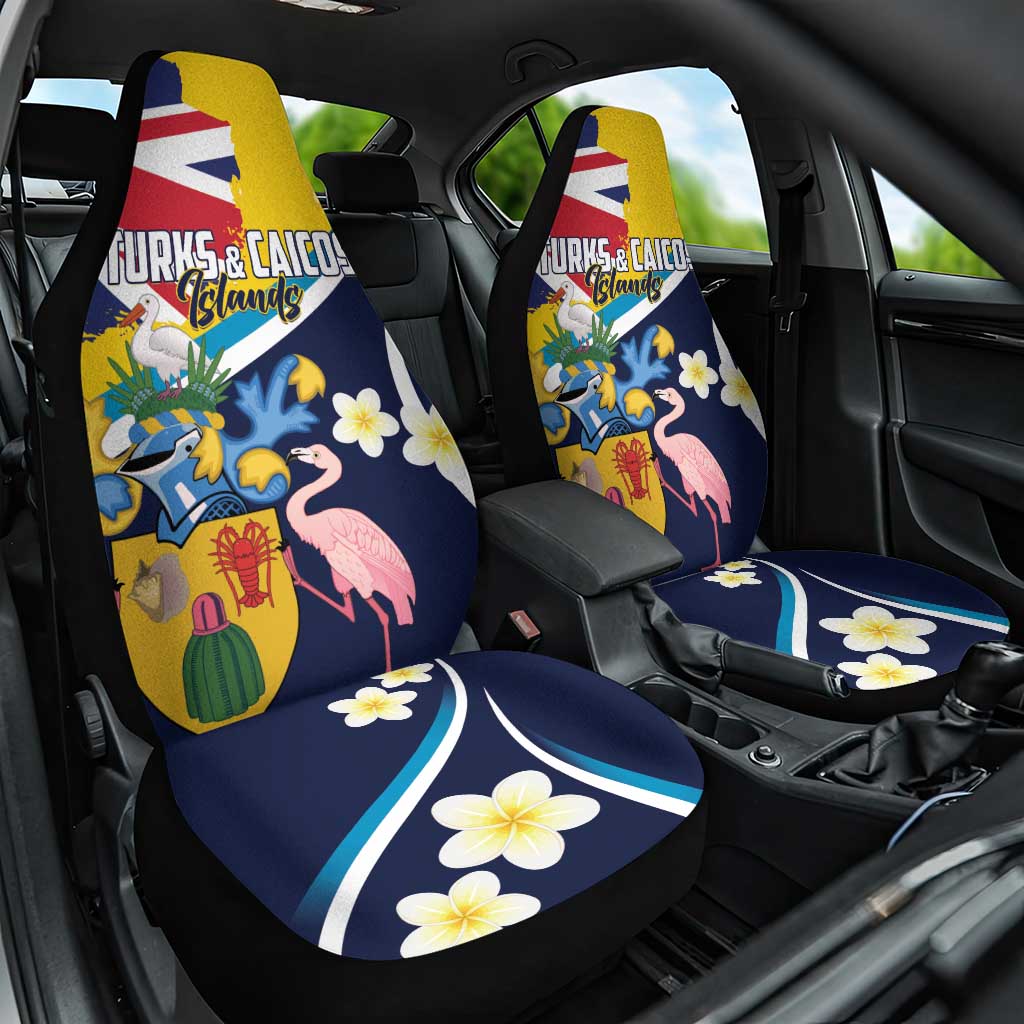 Turks and Caicos Islands Car Seat Cover Coat Of Arms Tropical Flowers