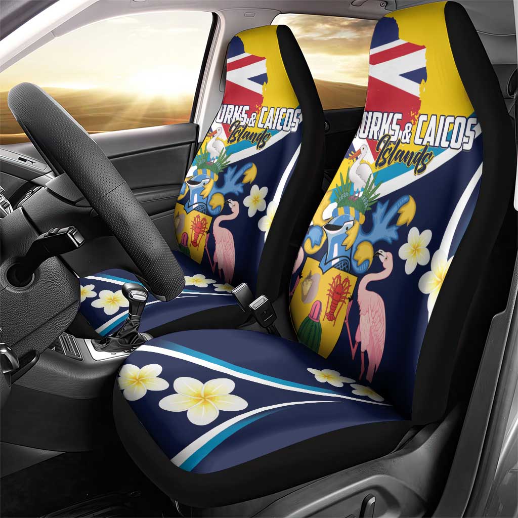 Turks and Caicos Islands Car Seat Cover Coat Of Arms Tropical Flowers