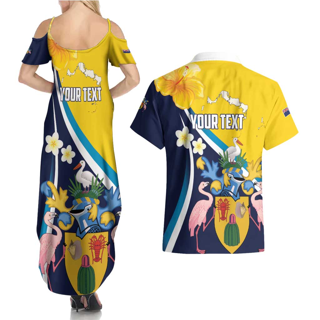Personalised Turks and Caicos Islands Couples Matching Summer Maxi Dress and Hawaiian Shirt Coat Of Arms Tropical Flowers