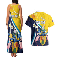 Personalised Turks and Caicos Islands Couples Matching Tank Maxi Dress and Hawaiian Shirt Coat Of Arms Tropical Flowers