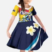 Personalised Turks and Caicos Islands Family Matching Off The Shoulder Long Sleeve Dress and Hawaiian Shirt Coat Of Arms Tropical Flowers