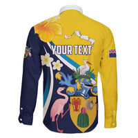 Personalised Turks and Caicos Islands Family Matching Off The Shoulder Long Sleeve Dress and Hawaiian Shirt Coat Of Arms Tropical Flowers