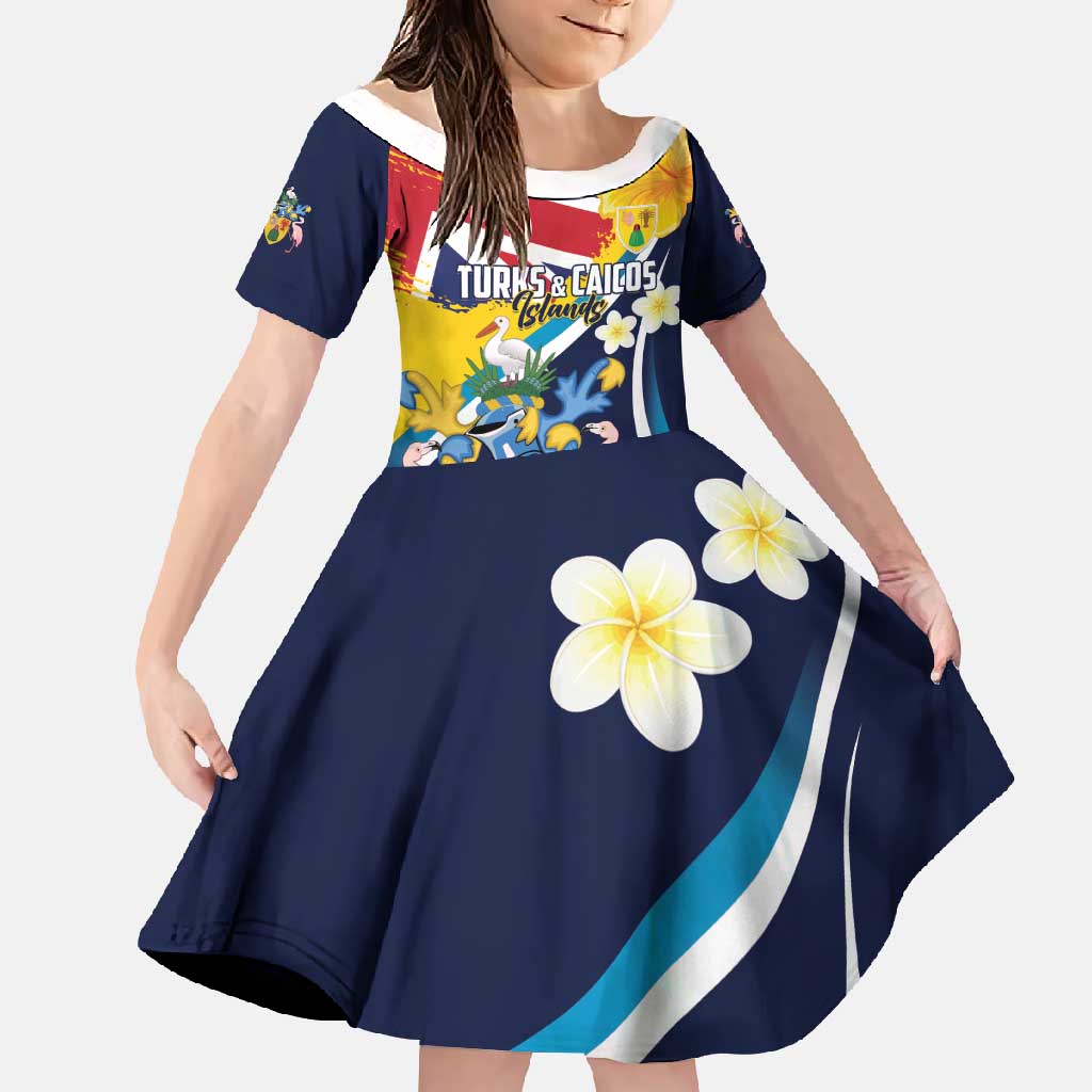 Personalised Turks and Caicos Islands Family Matching Off Shoulder Maxi Dress and Hawaiian Shirt Coat Of Arms Tropical Flowers