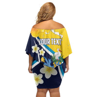 Personalised Turks and Caicos Islands Family Matching Off Shoulder Short Dress and Hawaiian Shirt Coat Of Arms Tropical Flowers