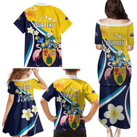 Personalised Turks and Caicos Islands Family Matching Puletasi and Hawaiian Shirt Coat Of Arms Tropical Flowers
