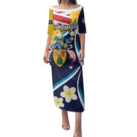 Personalised Turks and Caicos Islands Family Matching Puletasi and Hawaiian Shirt Coat Of Arms Tropical Flowers