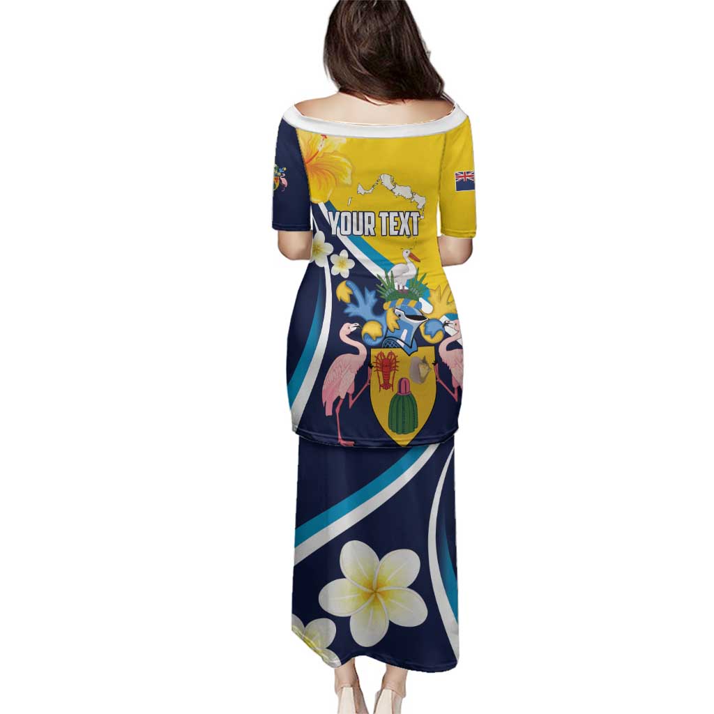 Personalised Turks and Caicos Islands Family Matching Puletasi and Hawaiian Shirt Coat Of Arms Tropical Flowers