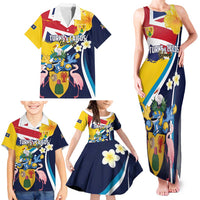Personalised Turks and Caicos Islands Family Matching Tank Maxi Dress and Hawaiian Shirt Coat Of Arms Tropical Flowers