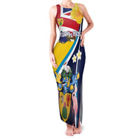 Personalised Turks and Caicos Islands Family Matching Tank Maxi Dress and Hawaiian Shirt Coat Of Arms Tropical Flowers